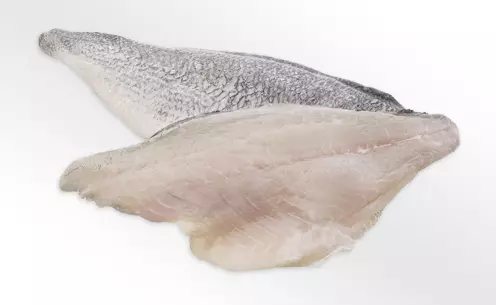 Zwei rohe Zanderfilets, eines mit Haut, nebeneinander